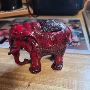 Elephant Red Resin Trunk Down